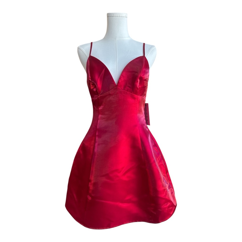 VDC16 Red satin mini dress with adjustable straps and a flattering fit size smal